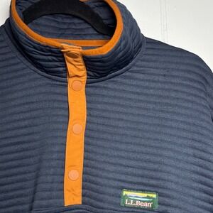 LL Bean Airlight Mens Navy Knit Pullover Quarter Snap Textured Jacket Sz XL
